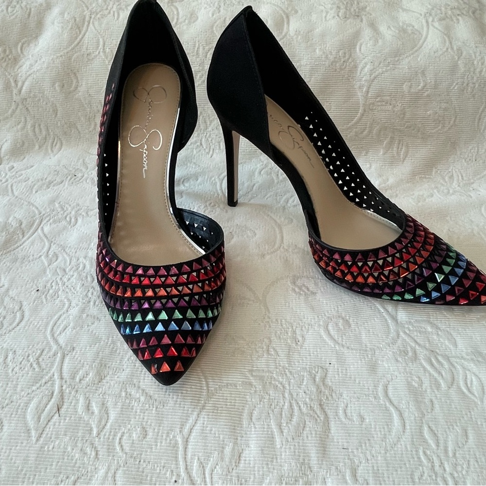 Jessica Simpson Black Heels with Vibrant Multicolor Accents - Picture 7 of 11